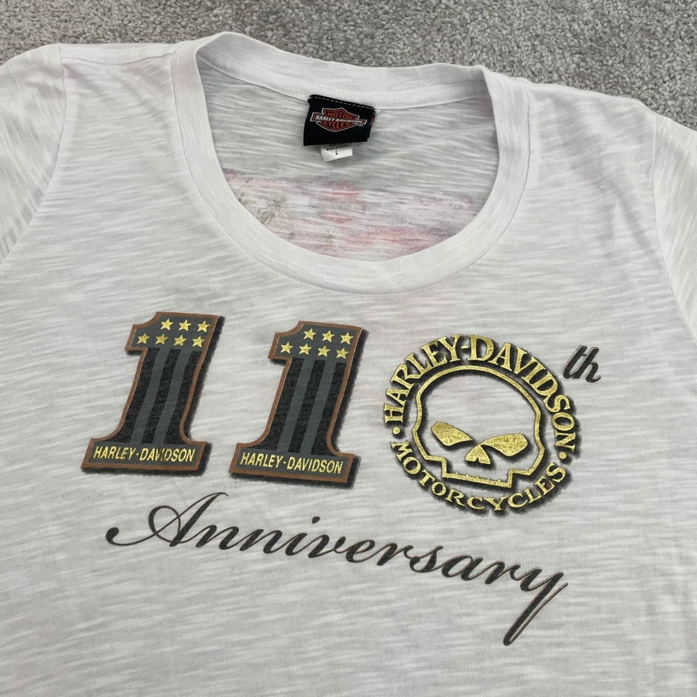 Harley Davidson T Shirt Womens Large Biker 110th Anniversary White St. Maarten